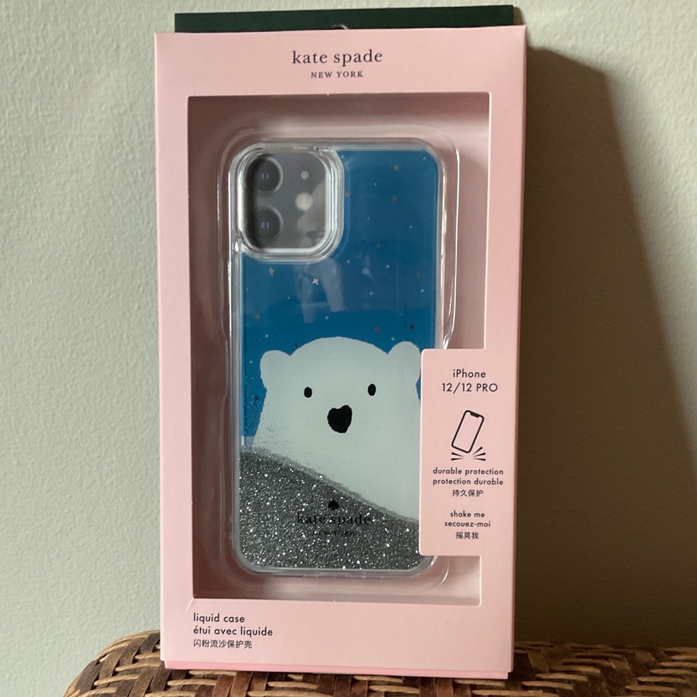 Kate Spade Liquid Glitter Arctic Friends iPhone Case For 12/12 Pro NWT, In Box.